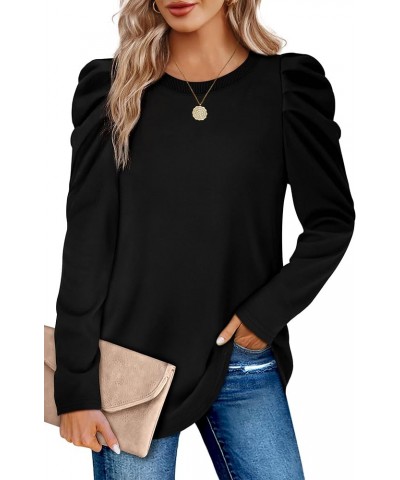 Sweatshirts for Women Crewneck Puff Long Sleeve Shirts Loose Casual Tunic Tops 02-black $12.25 Hoodies & Sweatshirts