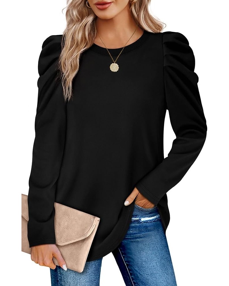 Sweatshirts for Women Crewneck Puff Long Sleeve Shirts Loose Casual Tunic Tops 02-black $12.25 Hoodies & Sweatshirts