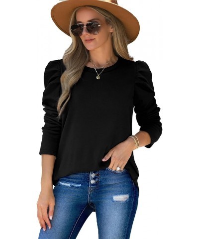 Sweatshirts for Women Crewneck Puff Long Sleeve Shirts Loose Casual Tunic Tops 02-black $12.25 Hoodies & Sweatshirts