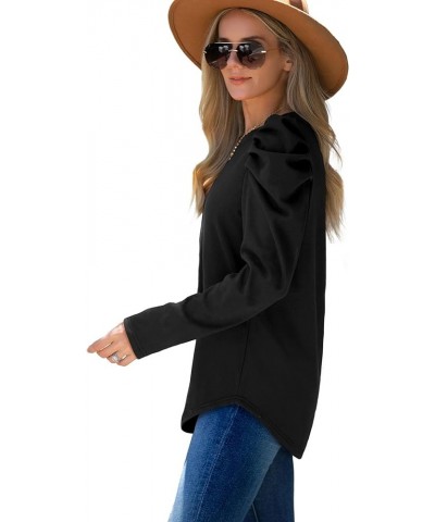 Sweatshirts for Women Crewneck Puff Long Sleeve Shirts Loose Casual Tunic Tops 02-black $12.25 Hoodies & Sweatshirts