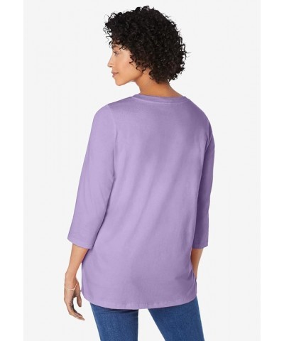 Women's Plus Size Perfect Three-Quarter Sleeve V-Neck Tunic Seamist Blue $14.22 Tops