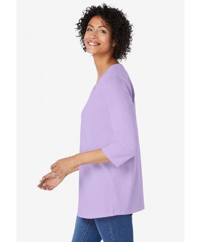 Women's Plus Size Perfect Three-Quarter Sleeve V-Neck Tunic Seamist Blue $14.22 Tops