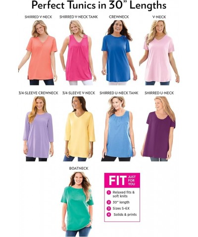 Women's Plus Size Perfect Three-Quarter Sleeve V-Neck Tunic Seamist Blue $14.22 Tops