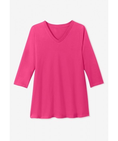 Women's Plus Size Perfect Three-Quarter Sleeve V-Neck Tunic Seamist Blue $14.22 Tops