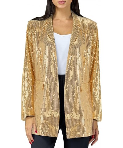 Women Sequins Blazer Sequin Jacket Casual Long Sleeve Glitter Party Shiny Lapel Coat Jacket Women Plus Size Y1-gold $14.43 Bl...