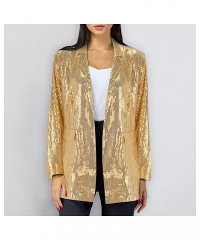 Women Sequins Blazer Sequin Jacket Casual Long Sleeve Glitter Party Shiny Lapel Coat Jacket Women Plus Size Y1-gold $14.43 Bl...