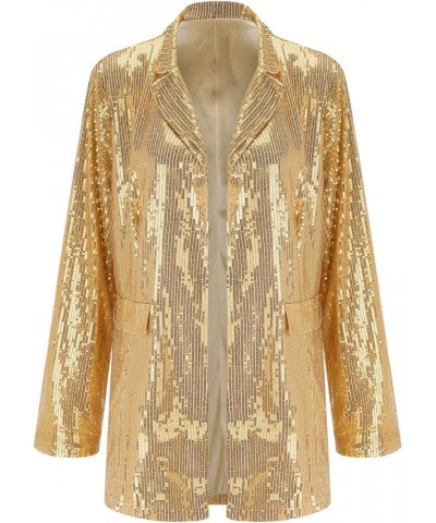 Women Sequins Blazer Sequin Jacket Casual Long Sleeve Glitter Party Shiny Lapel Coat Jacket Women Plus Size Y1-gold $14.43 Bl...