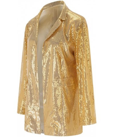 Women Sequins Blazer Sequin Jacket Casual Long Sleeve Glitter Party Shiny Lapel Coat Jacket Women Plus Size Y1-gold $14.43 Bl...