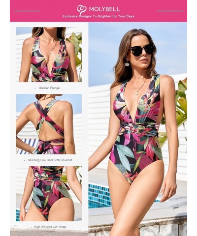 One Piece Swimsuits for Women High Waisted Bathing Suit Monokini Floral Print Cutout Racerback Zip Up Black Tropical $23.09 S...