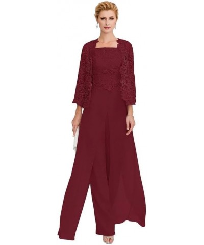 Grandmother of The Bride Dresses Pantsuits 3Pcs Outfit Jumpsuit Mother of The Groom Dresses Long Formal Evening Gowns Burgund...