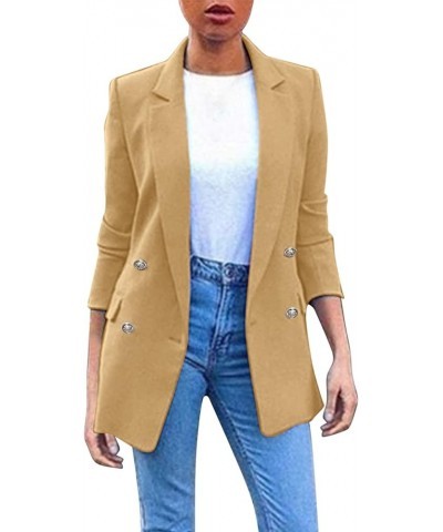 Ladies Long Sleeve Solid Lapel Jacket Ladies Business Suit Cardigan Jacket Womens Sweater Coat Plus Size Khaki $11.31 Blazers