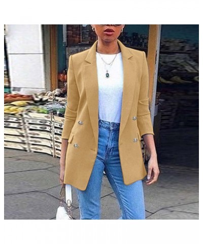 Ladies Long Sleeve Solid Lapel Jacket Ladies Business Suit Cardigan Jacket Womens Sweater Coat Plus Size Khaki $11.31 Blazers