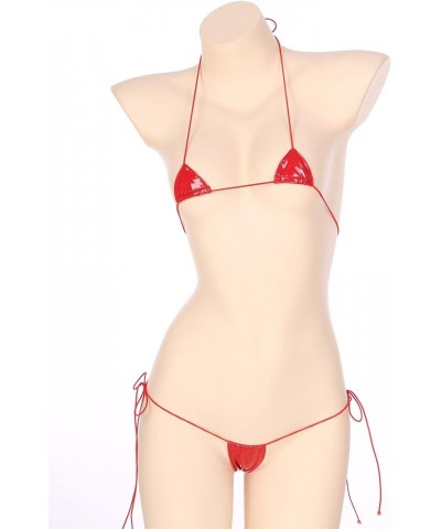 Women's 2Pcs Sets Shiny Metallic Patent Leather Bikini Swimsuit Bra Triangle Bikini Swimwear Type B Red $7.53 Swimsuits