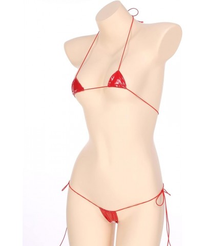 Women's 2Pcs Sets Shiny Metallic Patent Leather Bikini Swimsuit Bra Triangle Bikini Swimwear Type B Red $7.53 Swimsuits