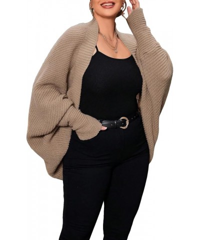 Women's Plus Size Cardigan Open Front Long Sleeve Casual Sweater Pure Brown $15.96 Sweaters