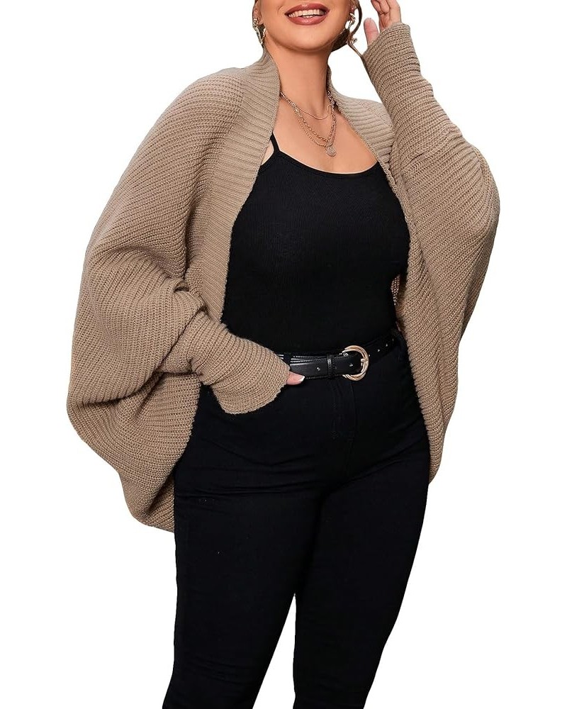 Women's Plus Size Cardigan Open Front Long Sleeve Casual Sweater Pure Brown $15.96 Sweaters