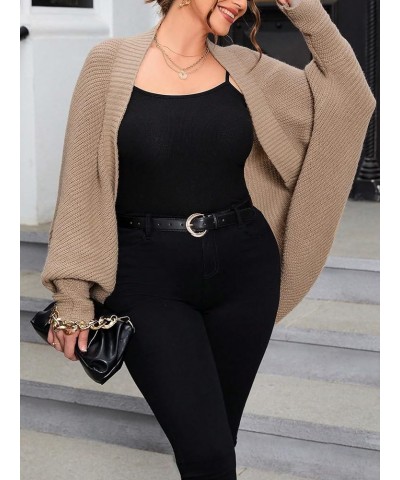 Women's Plus Size Cardigan Open Front Long Sleeve Casual Sweater Pure Brown $15.96 Sweaters