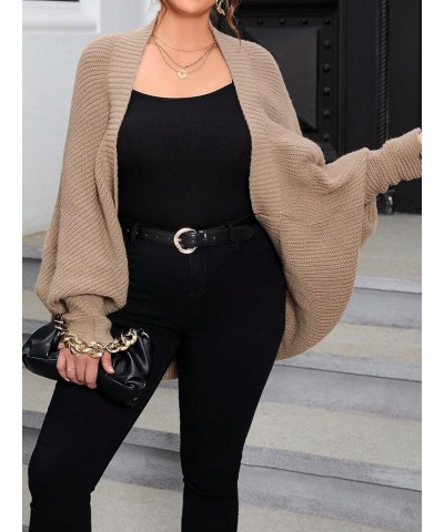 Women's Plus Size Cardigan Open Front Long Sleeve Casual Sweater Pure Brown $15.96 Sweaters