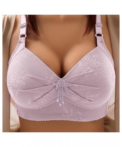 Women's T Shirt Bras Sexy Plus Size No Steel Ring Bra Thin Push Up Bra Pack, M-3XL Light Purple $6.37 Lingerie