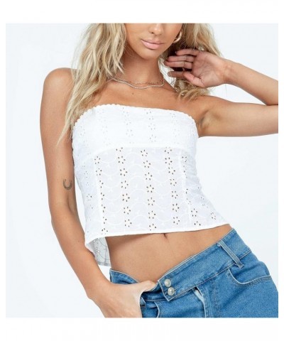 Women Strapless Tube Crop Tops Lace Trim Patchwork Off Shoulder Tops Summer Aesthetic Backless Hollow Out Vest J-white $7.66 ...