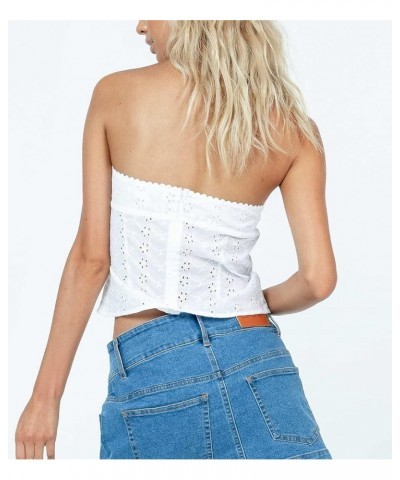 Women Strapless Tube Crop Tops Lace Trim Patchwork Off Shoulder Tops Summer Aesthetic Backless Hollow Out Vest J-white $7.66 ...