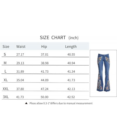 Womens Bell Bottom Embroidered Flare Jeans High Rise Fitted Retro Wide Leg Denim Pants 01-dark Blue $16.49 Jeans