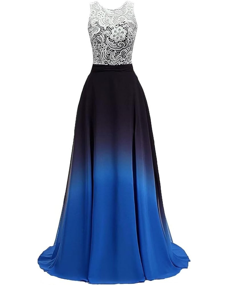 Ombre Chiffon Prom Evening Dresses for Women One Shoulder Long Bridesmaid Dress Formal Gown Style6-black Royalblue $43.00 Dre...