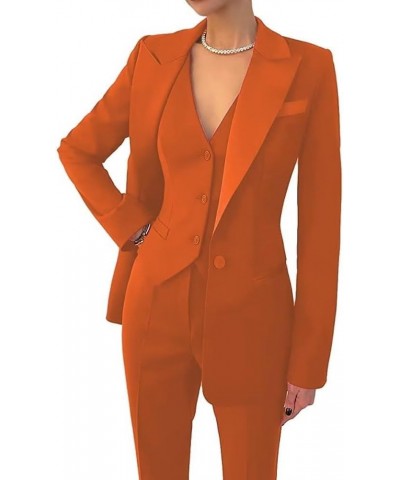 Business Women Suit Set 3 Pieces Notch Lapel Single Breasted Vest for Office Work Lady Suits (Blazer+Vest+Pants) Orange $23.6...