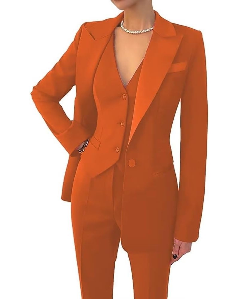 Business Women Suit Set 3 Pieces Notch Lapel Single Breasted Vest for Office Work Lady Suits (Blazer+Vest+Pants) Orange $23.6...