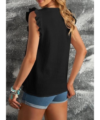 Womens 2024 Cute V Neck Ruffle Sleeveless Shirts Elegant Tank Tops Blouses Black $10.41 Tanks