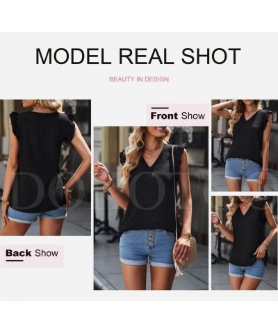 Womens 2024 Cute V Neck Ruffle Sleeveless Shirts Elegant Tank Tops Blouses Black $10.41 Tanks