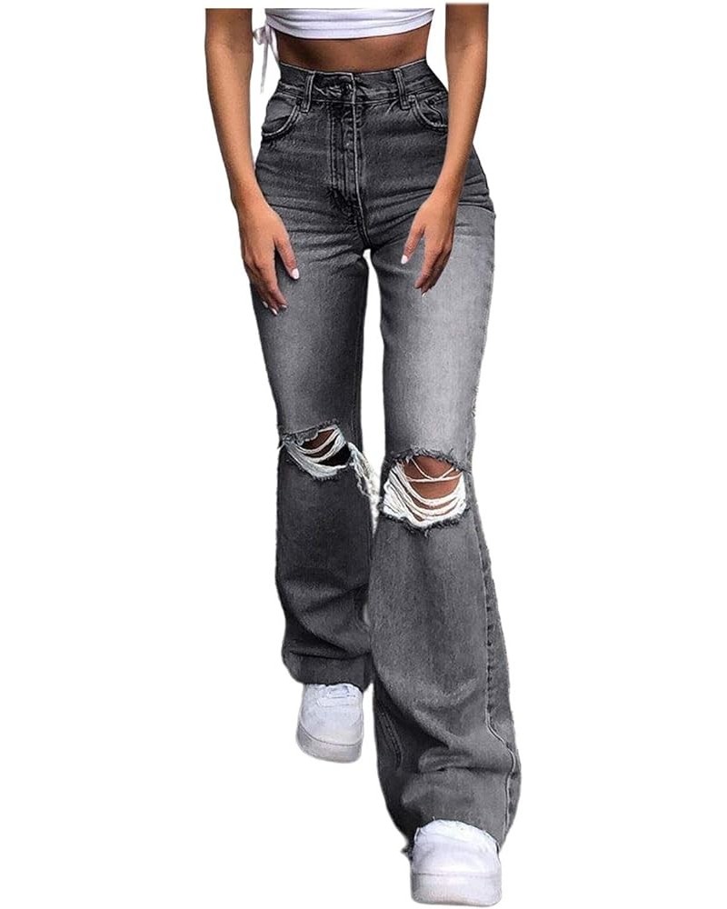 Womens High Waisted Wide Leg Jeans Stretchy Distressed Denim Pants Loose Fit Boyfriend Y2k Pants Baggy Flare Jeans Grey $30.3...