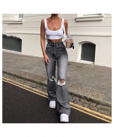 Womens High Waisted Wide Leg Jeans Stretchy Distressed Denim Pants Loose Fit Boyfriend Y2k Pants Baggy Flare Jeans Grey $30.3...