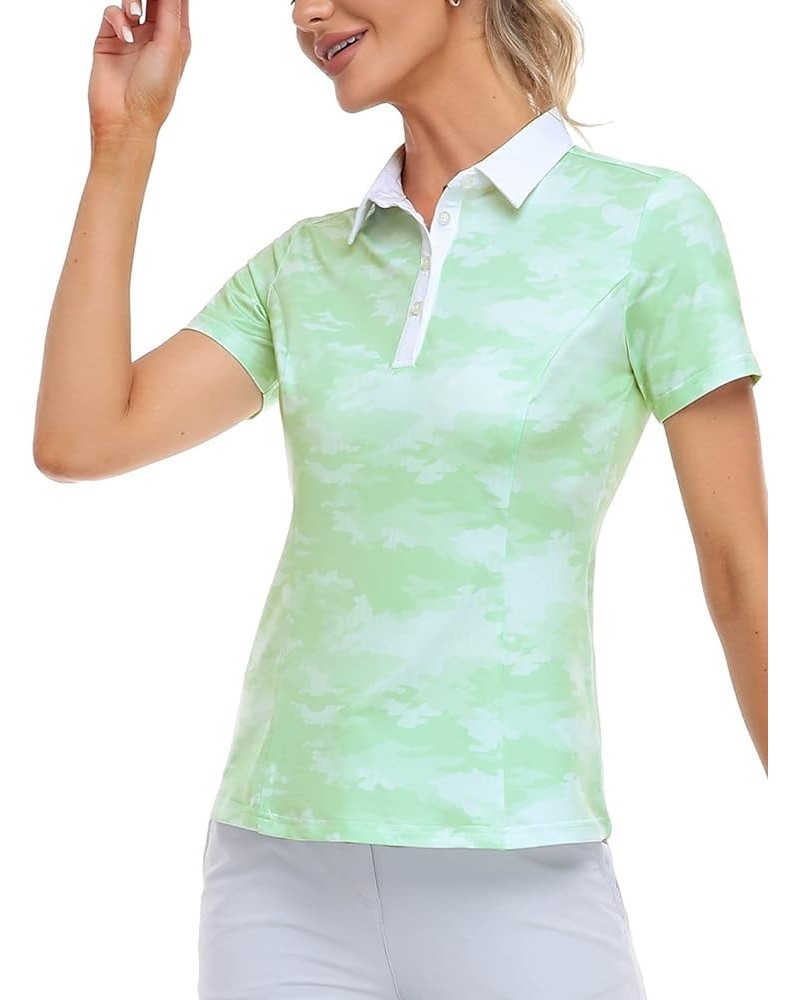 Women Golf Shirts Polo Shirts for Women UPF 50+ Lightweight Quick-Dry Collared Tennis Daily Shirts Work Tops Camo Green-short...