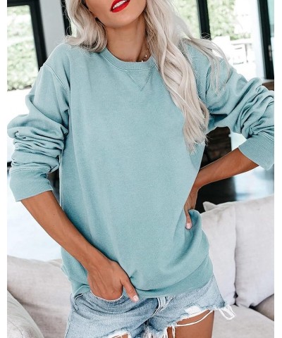 Womens Casual Long Sleeve Sweatshirt Crew Neck Cute Pullover Relaxed Fit Tops Light Blue $14.69 Hoodies & Sweatshirts