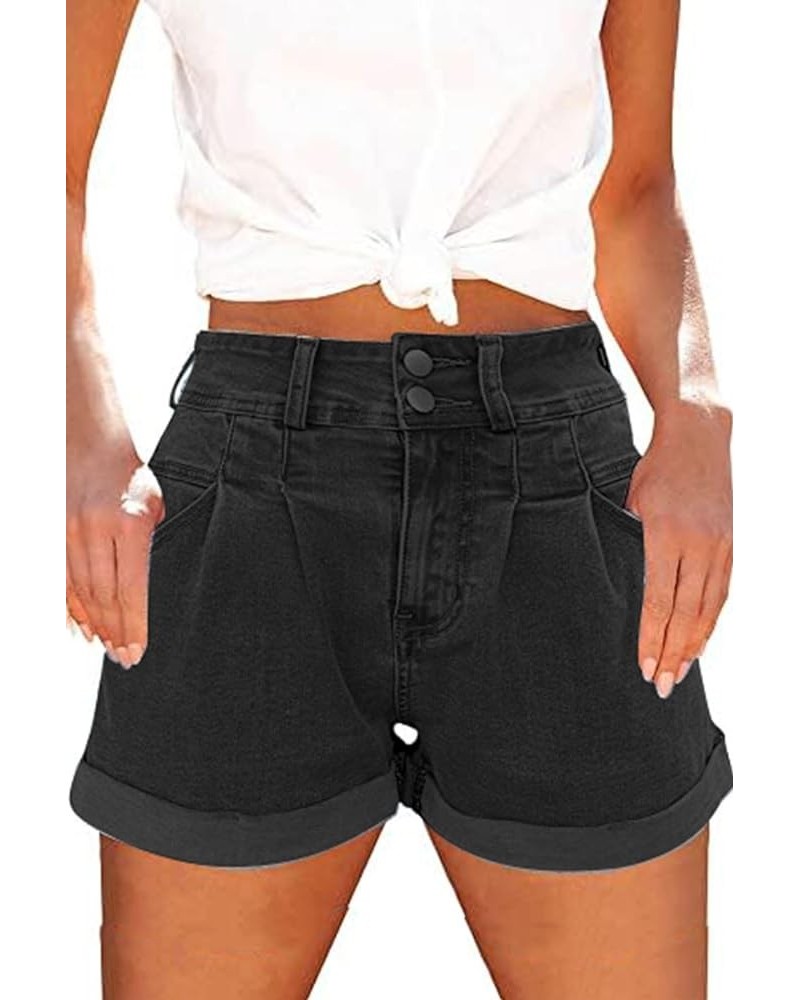 Women's High Waist Denim Shorts Raw Hem Jean Shorts Casual Summer Straight Wide Leg Pants for Women with Pockets B1-black $18...