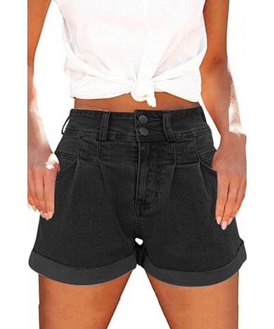 Women's High Waist Denim Shorts Raw Hem Jean Shorts Casual Summer Straight Wide Leg Pants for Women with Pockets B1-black $18...