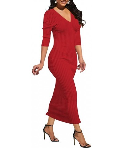 Women's Sexy Off Shoulder Long Sleeve Slim Knit Bodycon Ribbed Sweater Dresses Pencil Long Dress B8753red $18.62 Dresses