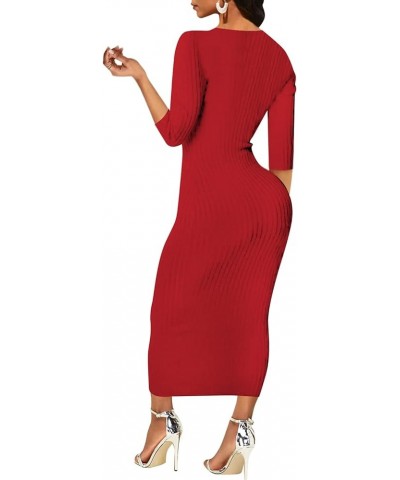 Women's Sexy Off Shoulder Long Sleeve Slim Knit Bodycon Ribbed Sweater Dresses Pencil Long Dress B8753red $18.62 Dresses