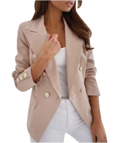 Casual Blazers Plus Size Long Sleeve Open Front Work Office Fitted Suit Jackets with Pockets Beige $9.60 Blazers