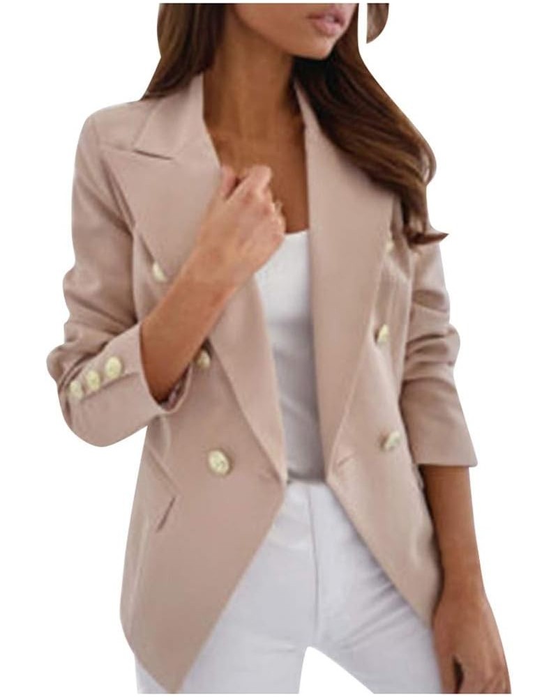 Casual Blazers Plus Size Long Sleeve Open Front Work Office Fitted Suit Jackets with Pockets Beige $9.60 Blazers