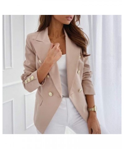 Casual Blazers Plus Size Long Sleeve Open Front Work Office Fitted Suit Jackets with Pockets Beige $9.60 Blazers