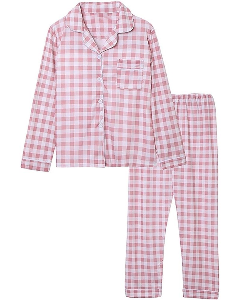 Pajama Sets for Women 2 Piece Outfits Fall Sets Casual Comfy Wide Leg Pants Button Lapel Pajamas Set Home Loungewear 06-pink ...