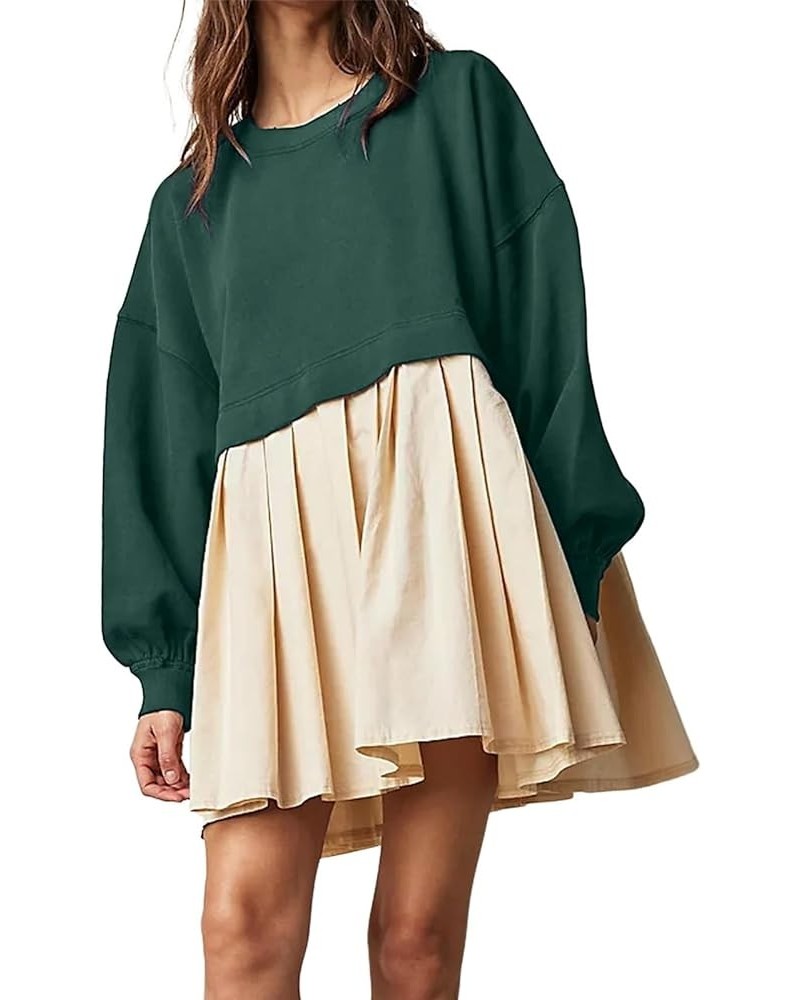 Women's Oversized Sweatshirt Dress Long Sleeve Pullover Tops Flowy Swing Mini Dress B Green $12.90 Hoodies & Sweatshirts