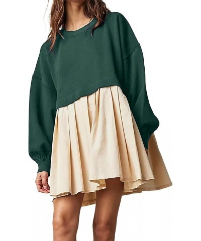 Women's Oversized Sweatshirt Dress Long Sleeve Pullover Tops Flowy Swing Mini Dress B Green $12.90 Hoodies & Sweatshirts