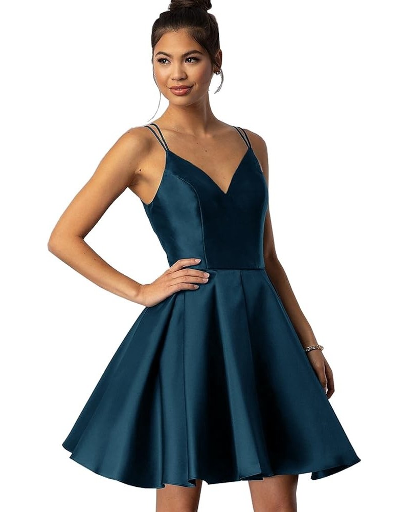 Women's Short Homecoming Dresses for Teens 2024 V Neck Satin Prom Cocktail Gowns Peacock $26.03 Dresses