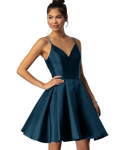 Women's Short Homecoming Dresses for Teens 2024 V Neck Satin Prom Cocktail Gowns Peacock $26.03 Dresses