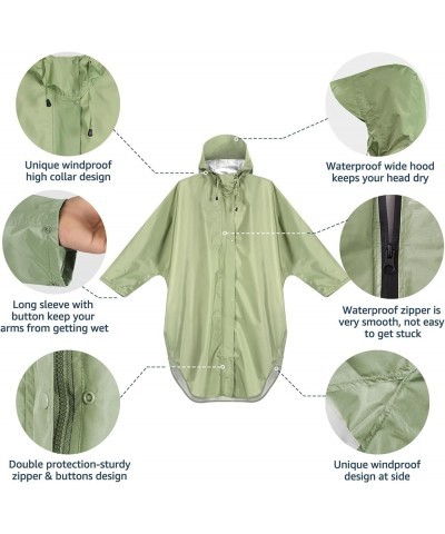 Waterproof Rain Poncho for adults Lightweight Reusable Hiking Hooded Coat Jacket for Outdoor Activities Tea Green $14.99 Coats