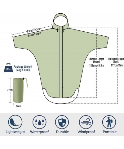 Waterproof Rain Poncho for adults Lightweight Reusable Hiking Hooded Coat Jacket for Outdoor Activities Tea Green $14.99 Coats