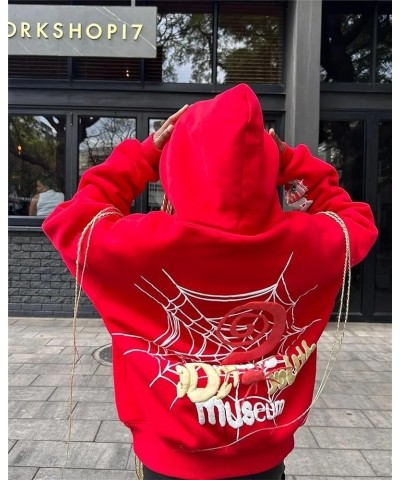 Grunge Hoodie Graphic Sweatshirts Y2k Hoodies Emo Clothes Spider Hoodie Baggy Hoodie Oversized Sweatshirt for Women Red $11.8...